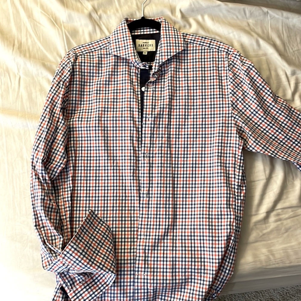 Barkers red and blue plaid dress shirt french cuff